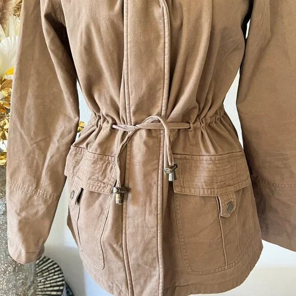 Vintage Faded Glory Hooded Utility Jacket with Drawstring Waist Aztec Lining S - Picture 2 of 11